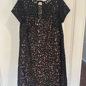 Ann Taylor Elegant Black Lace Overlay Dress | Nude Slip | Fits 8/10